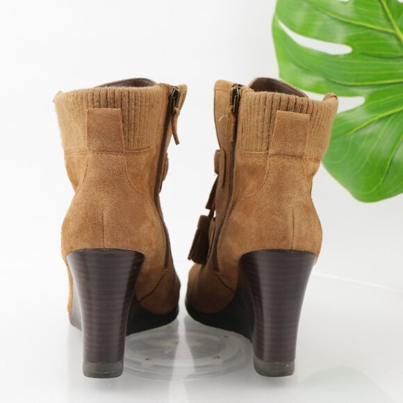 Franco Sarto Womens Westerly Boot Size 9.5 Camel Tan Suede Wedge Lace Up Booties - Picture 5 of 12